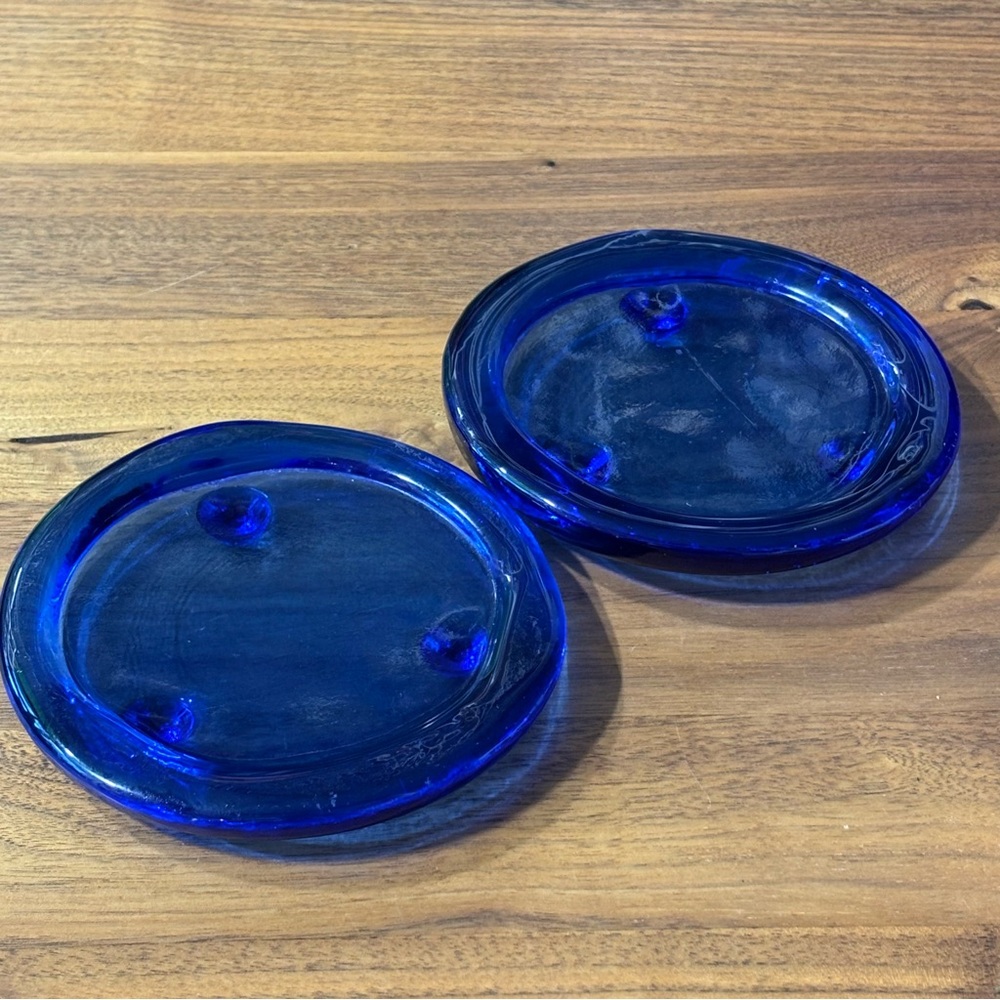 Set of two vintage Cobalt Glass coasters or trinket dishes
